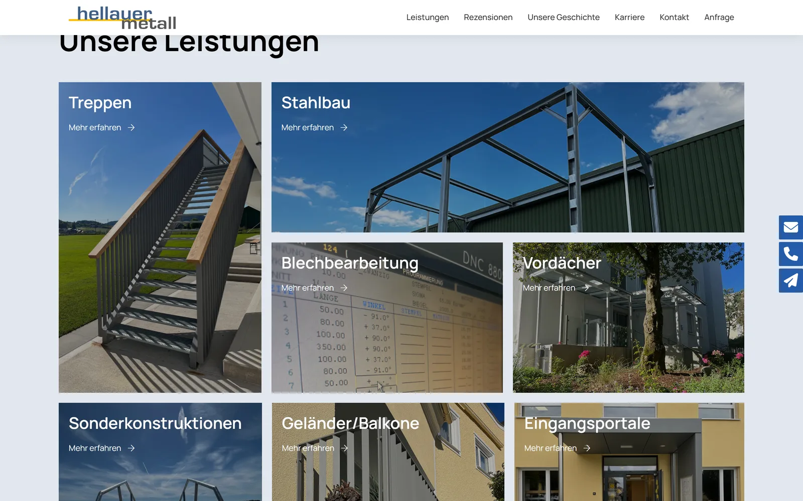 Leistungsübersicht: Treppen, Stahlbau, Blechbearbeitung, Vordächer, Geländer und mehr