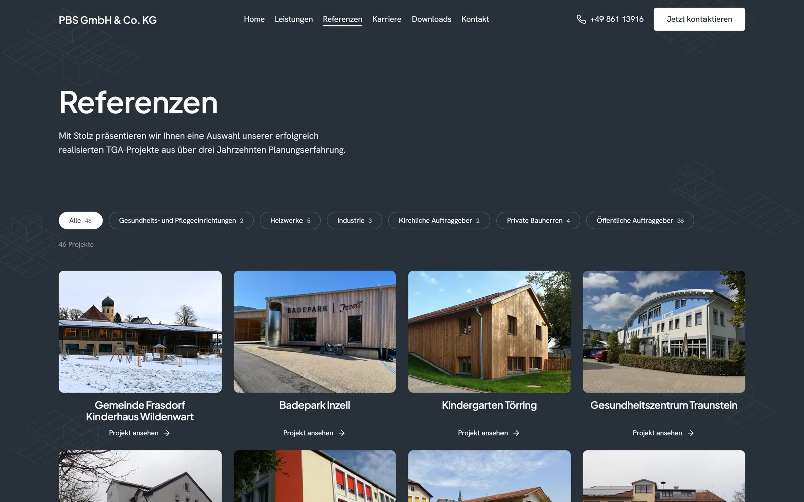 Referenzen von PBS – Projektraster mit Kategorie-Filter, 46 Projekte